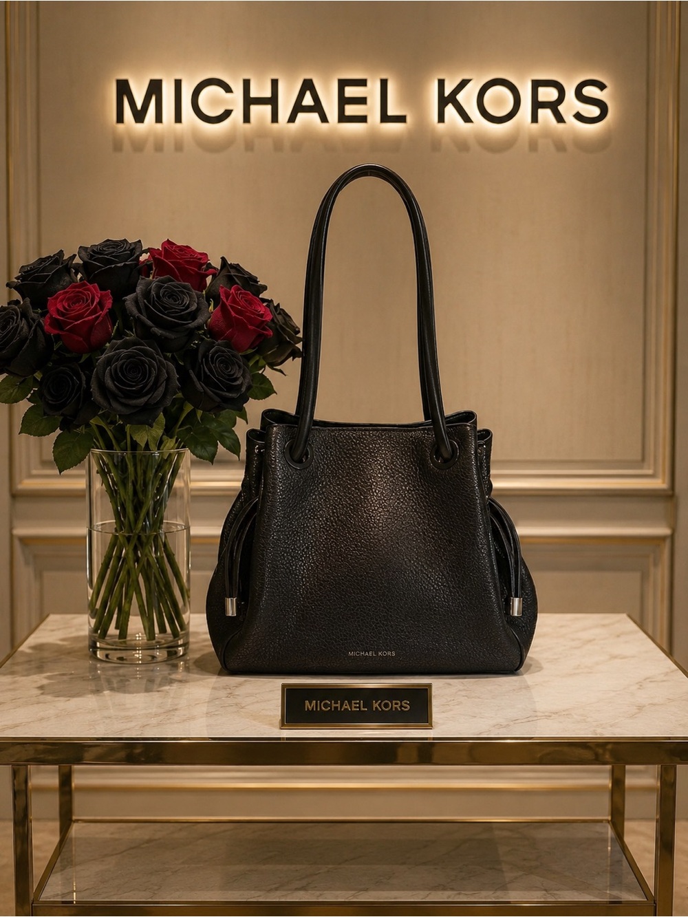 Michael Kors Black Pebbled Leather Shoulder Bag